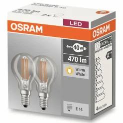 OSRAM Ampoule goutte LED E14 4 W 827, kit de 2| Ampoules Filament|Ampoules Filament