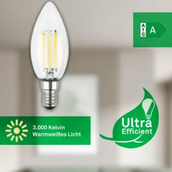 Briloner Ampoule LED bougie E14 2,5W claire 3000K 525 lm EEK A 2er| Ampoules Filament|Ampoules Filament