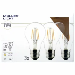 Müller-Licht Ampoule LED E27 4 W 2 700 K filament, par 3, 470lm| Ampoules Filament|Ampoules Filament