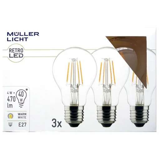 Müller-Licht Ampoule LED E27 4 W 2 700 K filament, par 3, 470lm| Ampoules Filament|Ampoules Filament