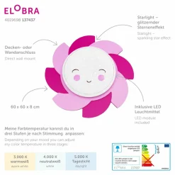 Elobra Applique LED soleil Starlight Smile, rose| Appliques Murales Led|Appliques Murales