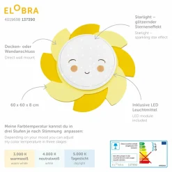 Elobra Applique LED soleil Starlight Smile, jaune| Appliques Murales Led|Appliques Murales