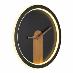 Globo Applique LED Sussy, horloge, noire/bois foncé| Appliques Murales Led|Appliques Murales