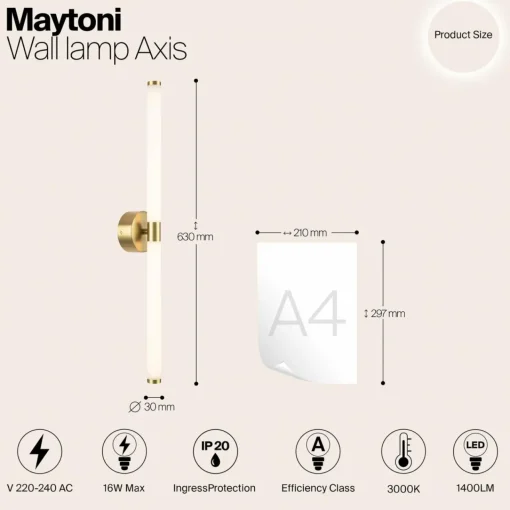 Maytoni Applique murale LED Axis, doré, hauteur 63 cm| Appliques Murales Led|Appliques Murales