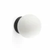 FARO BARCELONA Applique murale LED Ping, noir/opale, verre, aluminium, Ø 10 cm| Appliques Murales Led|Appliques Murales