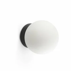 FARO BARCELONA Applique murale LED Ping, noir/opale, verre, aluminium, Ø 10 cm| Appliques Murales Led|Appliques Murales