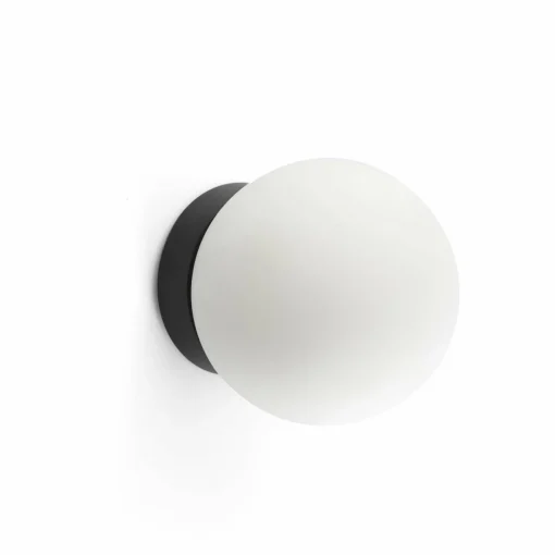 FARO BARCELONA Applique murale LED Ping, noir/opale, verre, aluminium, Ø 10 cm| Appliques Murales Led|Appliques Murales