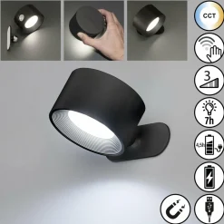FH Lighting Applique murale LED rechargeable Magnetics, noir, CCT, avec aimant| Appliques Murales Led|Appliques Murales
