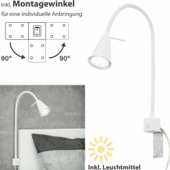 Briloner Applique murale LED Tuso, montage au lit, blanc| Appliques Murales Led|Appliques Murales