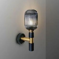 Schuller Valencia Applique murale Norma, à 1 lampe, verre, noir/laiton, fumé| Appliques Murales Led|Appliques Murales
