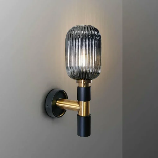 Schuller Valencia Applique murale Norma, à 1 lampe, verre, noir/laiton, fumé| Appliques Murales Led|Appliques Murales