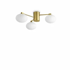 Ideallux Ideal Lux plafonnier Hermes laiton 60 cm à 3 lampes verre| Plafonniers Led|Plafonniers