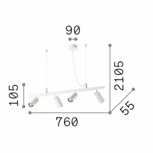 Ideallux Ideal Lux Suspension Dynamite laiton/noir métal 4 lampes| Suspensions Led|Suspensions