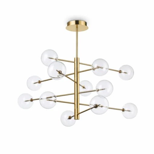 Ideallux Ideal Lux Suspension Equinoxe 12 lampes laiton verre clair| Suspensions Led|Suspensions