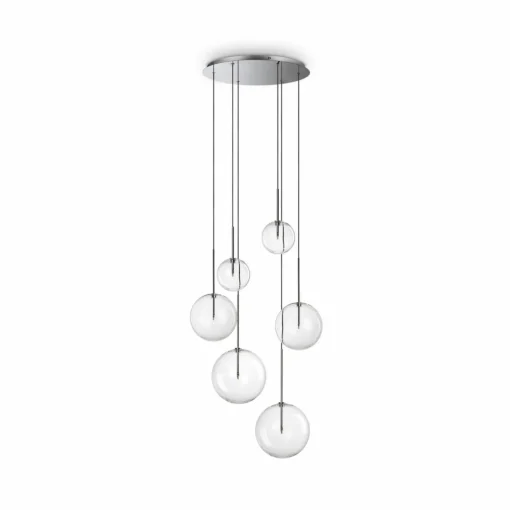 Ideallux Ideal Lux Suspension Equinoxe 6 lampes couleur chrome verre clair| Suspensions Led|Suspensions
