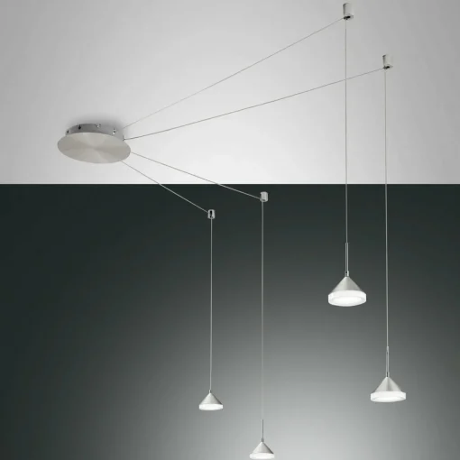 Fabas Luce Isabella suspension LED, à quatre lampes, alu| Suspensions Led|Suspensions
