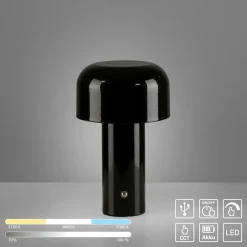 JUST LIGHT. Lampe à poser LED rechargeable Agnes, noir, fer, CCT| Lampes À Poser Led|Lampes À Poser Et Lampes De Table