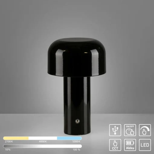 JUST LIGHT. Lampe à poser LED rechargeable Agnes, noir, fer, CCT| Lampes À Poser Led|Lampes À Poser Et Lampes De Table