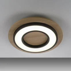 JUST LIGHT. Plafonnier LED Tola, rond, bois, 3 000 K| Plafonniers Led|Plafonniers