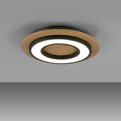 JUST LIGHT. Plafonnier LED Tola, rond, bois, 3 000 K| Plafonniers Led|Plafonniers