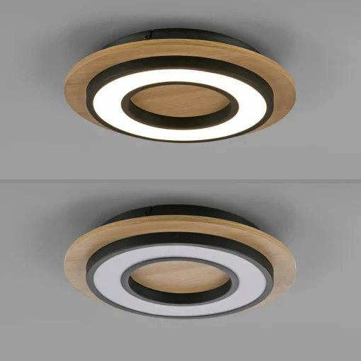 JUST LIGHT. Plafonnier LED Tola, rond, bois, 3 000 K| Plafonniers Led|Plafonniers
