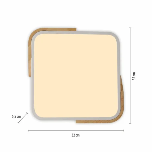 JUST LIGHT. Plafonnier LED Bila, blanc, 32x32 cm, bois| Plafonniers Led|Plafonniers