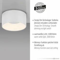 JUST LIGHT. Plafonnier LED Tanika, blanc, Ø 16 cm, intensité variable| Plafonniers Led|Plafonniers