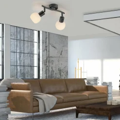JUST LIGHT. Plafonnier Loki, à 2 lampes, noir, fer, verre| Plafonniers Led|Plafonniers