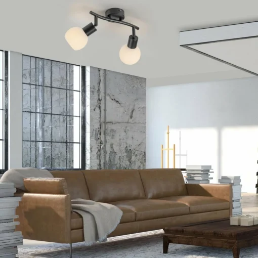 JUST LIGHT. Plafonnier Loki, à 2 lampes, noir, fer, verre| Plafonniers Led|Plafonniers