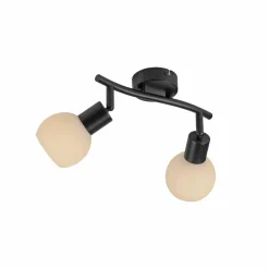 JUST LIGHT. Plafonnier Loki, à 2 lampes, noir, fer, verre| Plafonniers Led|Plafonniers