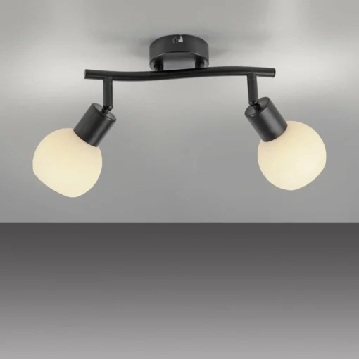 JUST LIGHT. Plafonnier Loki, à 2 lampes, noir, fer, verre| Plafonniers Led|Plafonniers