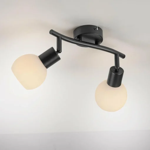 JUST LIGHT. Plafonnier Loki, à 2 lampes, noir, fer, verre| Plafonniers Led|Plafonniers