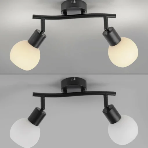 JUST LIGHT. Plafonnier Loki, à 2 lampes, noir, fer, verre| Plafonniers Led|Plafonniers