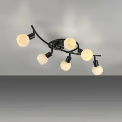 JUST LIGHT. Plafonnier Loki, à 6 lampes, noir, fer, verre| Plafonniers Led|Plafonniers
