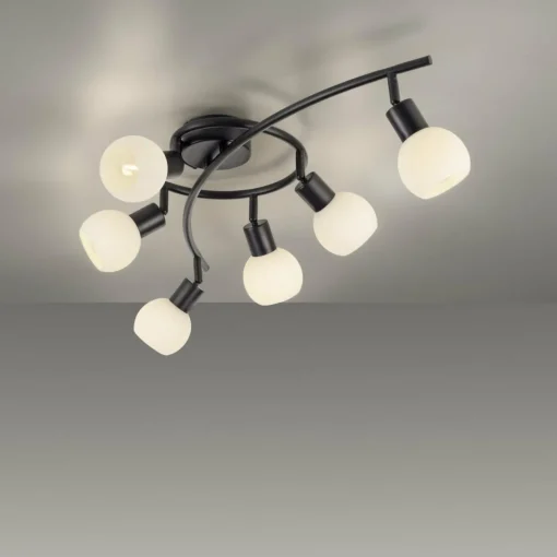 JUST LIGHT. Plafonnier Loki, à 6 lampes, noir, fer, verre| Plafonniers Led|Plafonniers