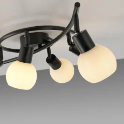 JUST LIGHT. Plafonnier Loki, à 6 lampes, noir, fer, verre| Plafonniers Led|Plafonniers