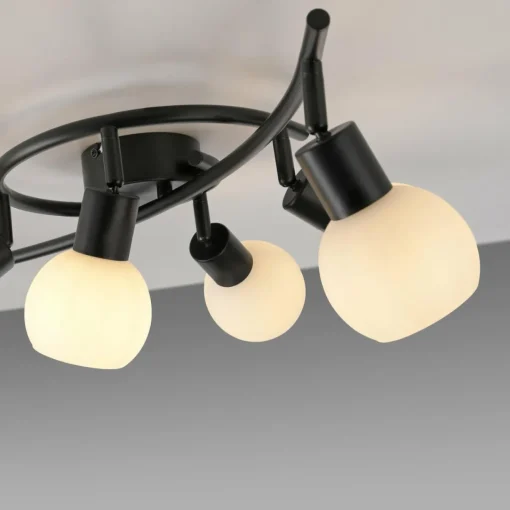 JUST LIGHT. Plafonnier Loki, à 6 lampes, noir, fer, verre| Plafonniers Led|Plafonniers
