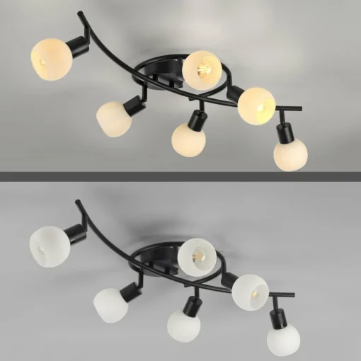 JUST LIGHT. Plafonnier Loki, à 6 lampes, noir, fer, verre| Plafonniers Led|Plafonniers