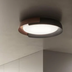 Kundalini Dala plafonnier LED, gris foncé/bois| Plafonniers Led|Plafonniers