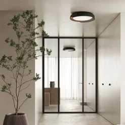 Kundalini Dala plafonnier LED, gris foncé/bois| Plafonniers Led|Plafonniers