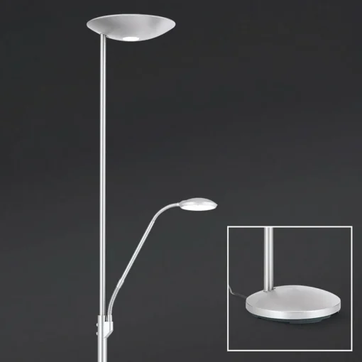 ORION Lampadaire à éclairage indirect Cobra avec liseuse nickel| Lampadaires Led|Lampadaires