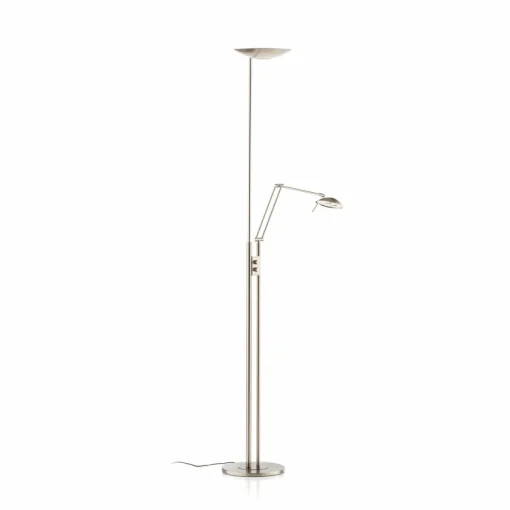 Knapstein Lampadaire à éclairage indirect LED Jona, liseuse, nickel mat| Lampadaires Led|Lampadaires