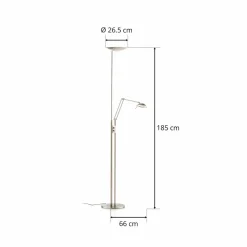 Knapstein Lampadaire à éclairage indirect LED Jona, liseuse, nickel mat| Lampadaires Led|Lampadaires