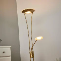 Lindby Lampadaire à éclairage indirect Eda avec variateur, laiton| Lampadaires Led|Lampadaires