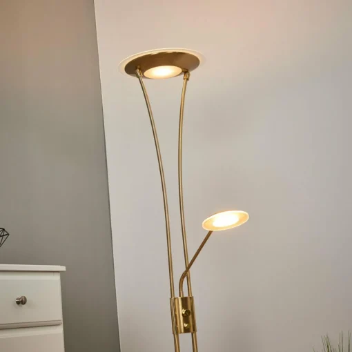 Lindby Lampadaire à éclairage indirect Eda avec variateur, laiton| Lampadaires Led|Lampadaires