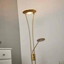 Lindby Lampadaire à éclairage indirect Eda avec variateur, laiton| Lampadaires Led|Lampadaires