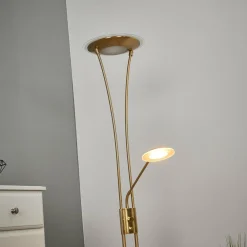 Lindby Lampadaire à éclairage indirect Eda avec variateur, laiton| Lampadaires Led|Lampadaires