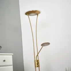 Lindby Lampadaire à éclairage indirect Eda avec variateur, laiton| Lampadaires Led|Lampadaires
