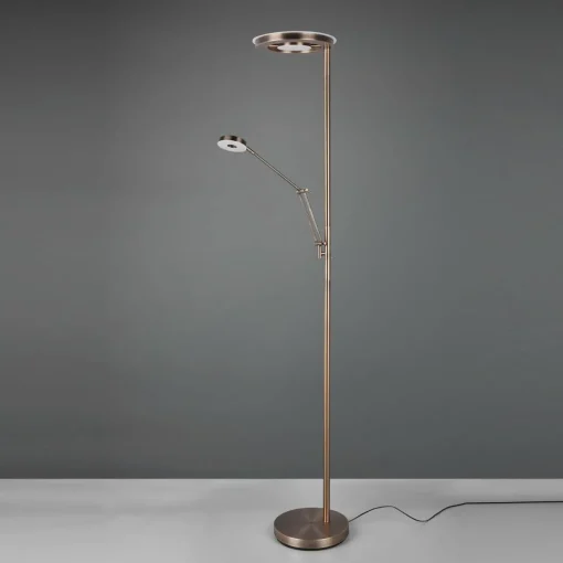 Trio Lighting Lampadaire indir. LED Barrie liseuse laiton ancien| Lampadaires Led|Lampadaires