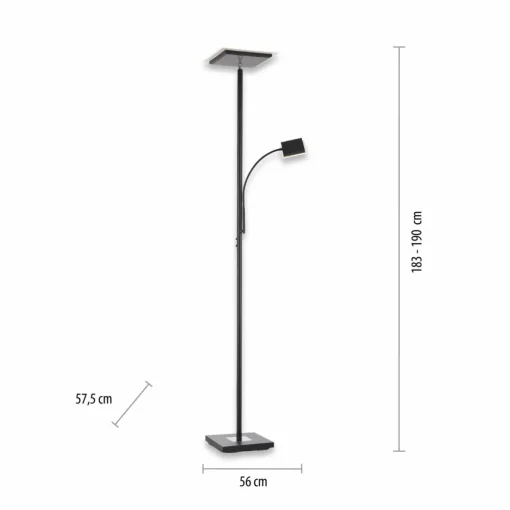 JUST LIGHT. Lampadaire LED Hans avec liseuse, angulaire, noir| Lampadaires Led|Lampadaires